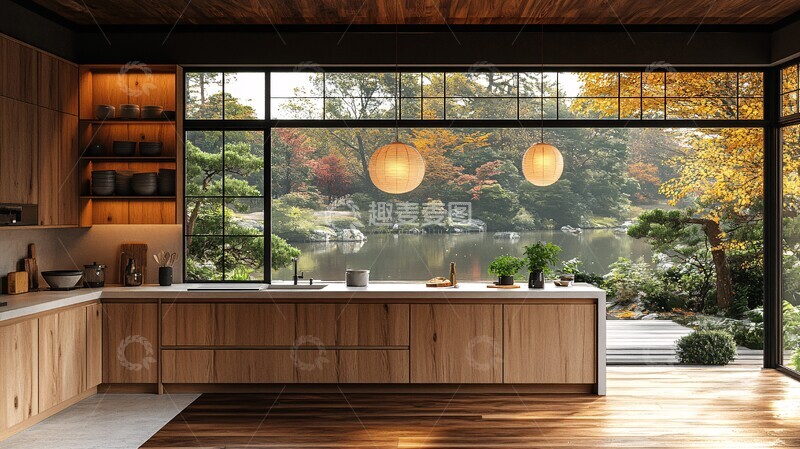 高清大图下载【趣麦麦图】木柜白台藤灯绿植2