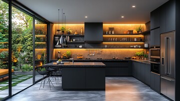 黑色橱柜灰色台面1