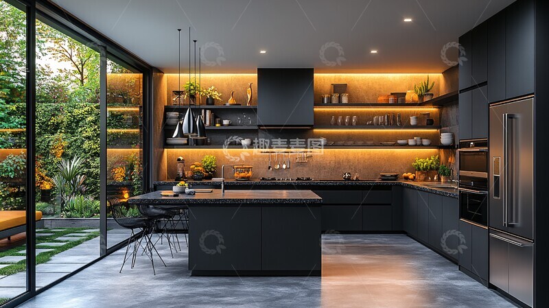 高清大图下载【趣麦麦图】黑色橱柜灰色台面1