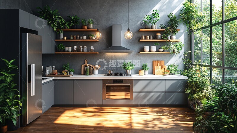 高清大图下载【趣麦麦图】灰色橱柜白石台面7