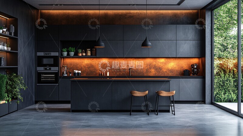 高清大图下载【趣麦麦图】黑色橱柜灰色台面3