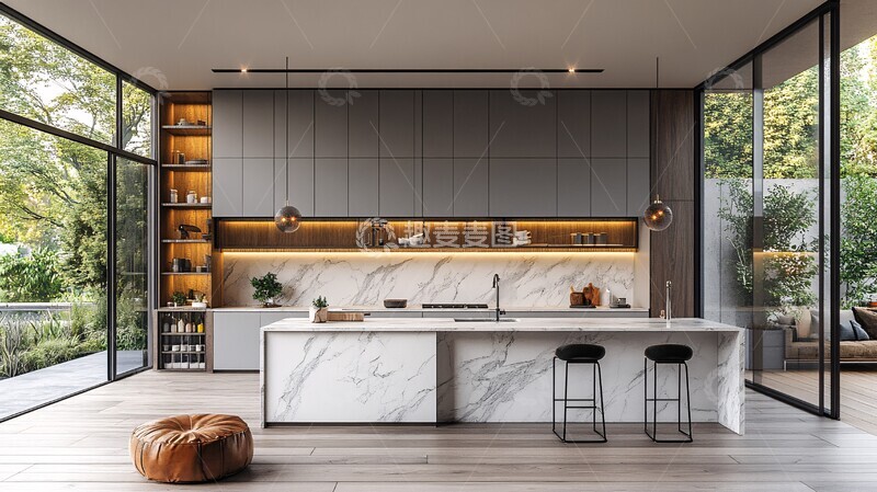 高清大图下载【趣麦麦图】灰色橱柜白色台面