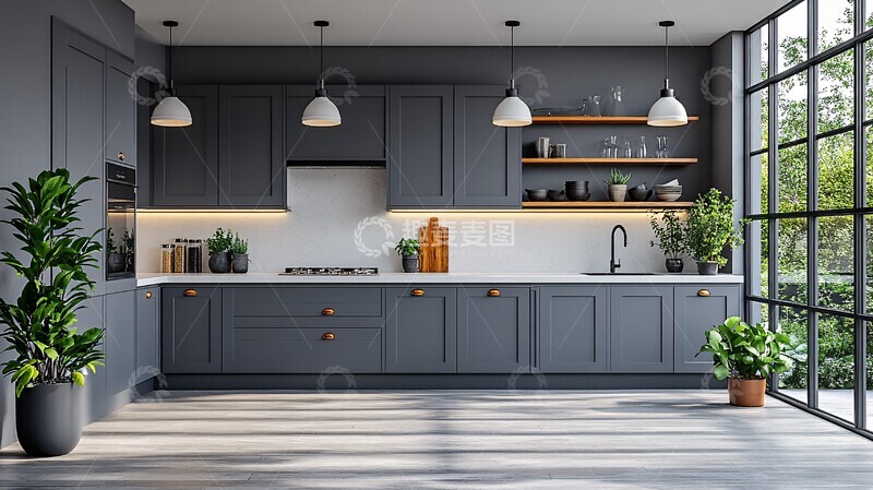 高清大图下载【趣麦麦图】灰色橱柜白石台面6