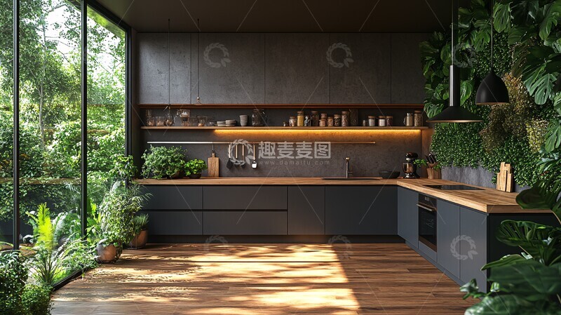 高清大图下载【趣麦麦图】灰色橱柜木质台面3