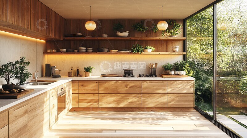 高清大图下载【趣麦麦图】木柜白台纸灯绿植2