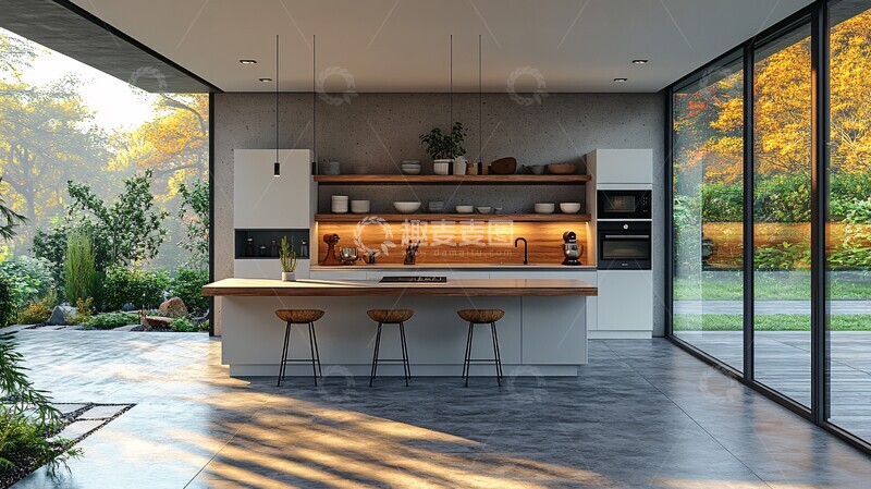 高清大图下载【趣麦麦图】白色橱柜金属台面3