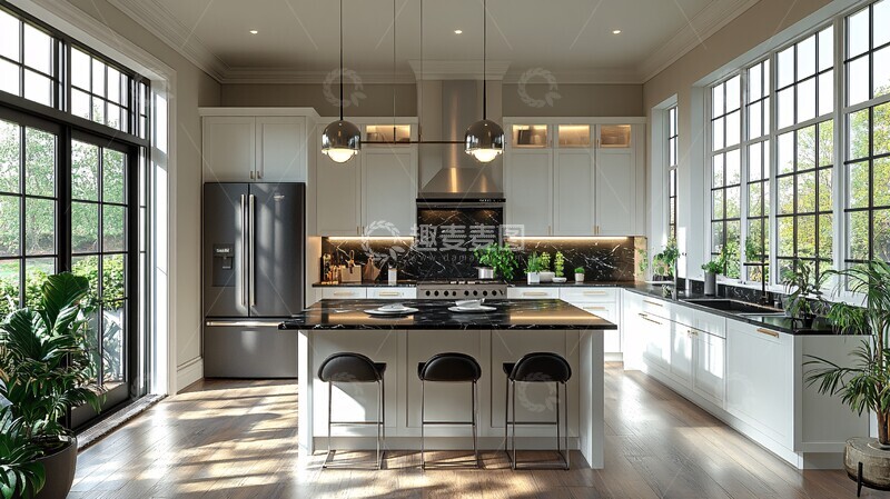 高清大图下载【趣麦麦图】白色橱柜黑色台面1