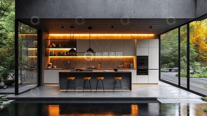 高清大图下载【趣麦麦图】白色橱柜金属台面2