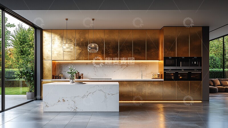 高清大图下载【趣麦麦图】黄金橱柜白石台面3