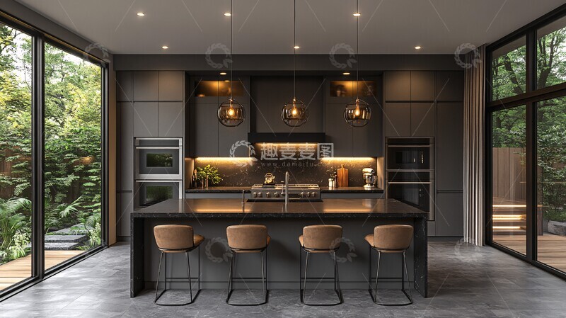 高清大图下载【趣麦麦图】灰色厨房岛台设计