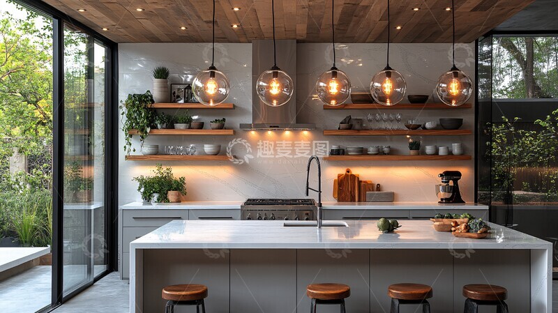 高清大图下载【趣麦麦图】灰色橱柜白石台面