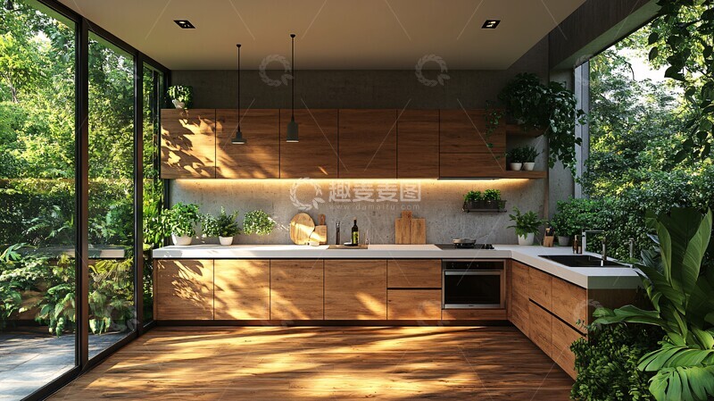 高清大图下载【趣麦麦图】木柜白台绿植灯3