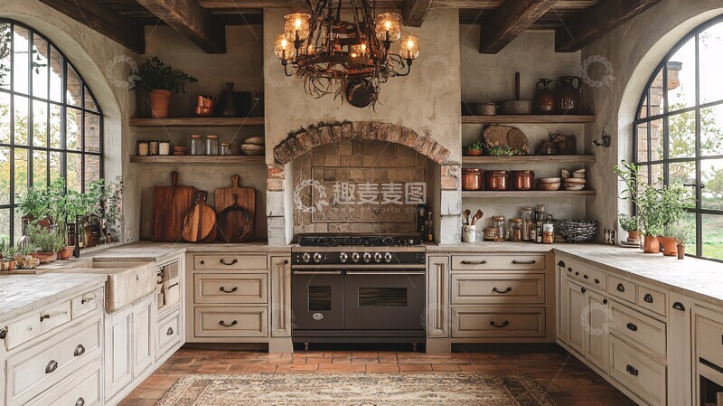 高清大图下载【趣麦麦图】乡村厨房石柜花饰2