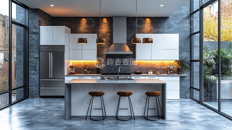 高清大图下载【趣麦麦图】白色橱柜金属台面