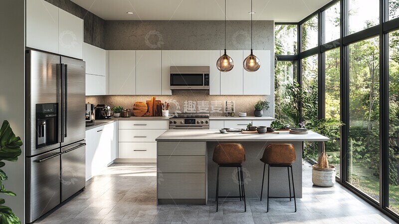 高清大图下载【趣麦麦图】白色橱柜灰色台面