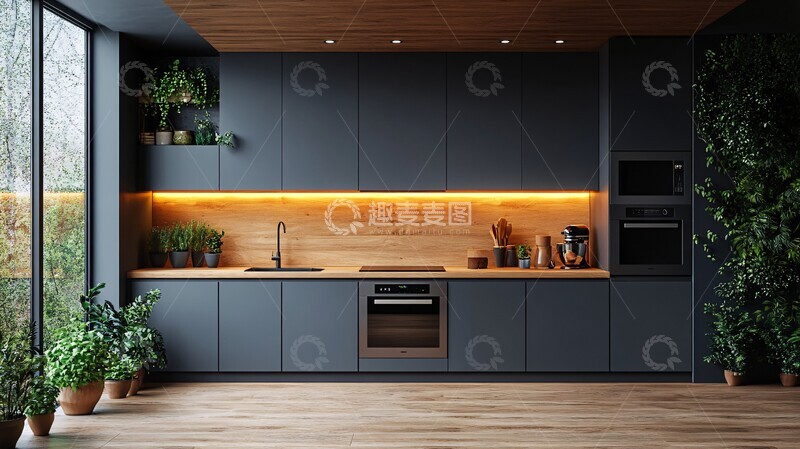 高清大图下载【趣麦麦图】灰色橱柜木质台面2