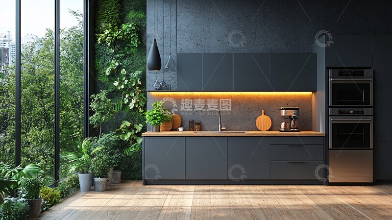 高清大图下载【趣麦麦图】灰色橱柜木质台面1