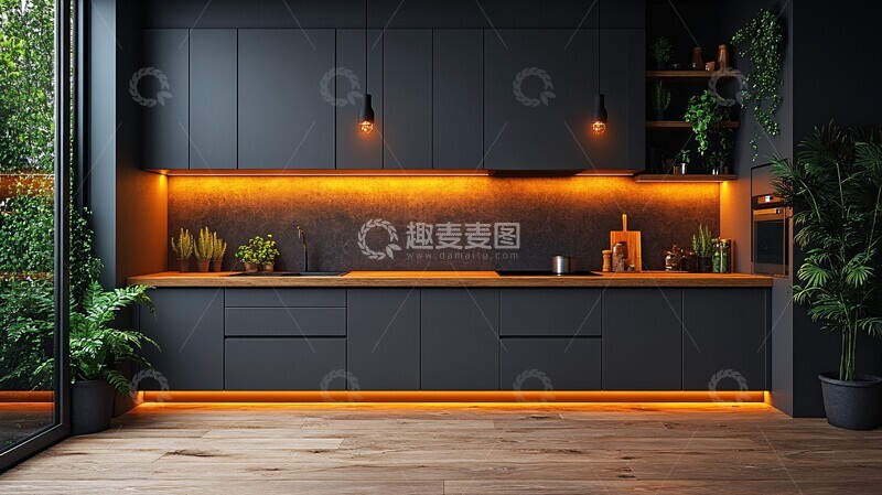 高清大图下载【趣麦麦图】灰色橱柜木纹台面1