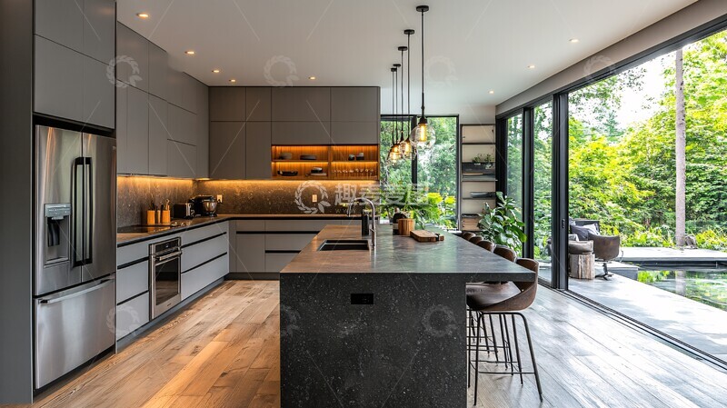 高清大图下载【趣麦麦图】灰色厨房岛台设计1