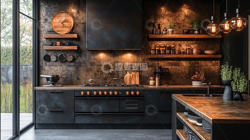 高清大图下载【趣麦麦图】工业风厨房设计4