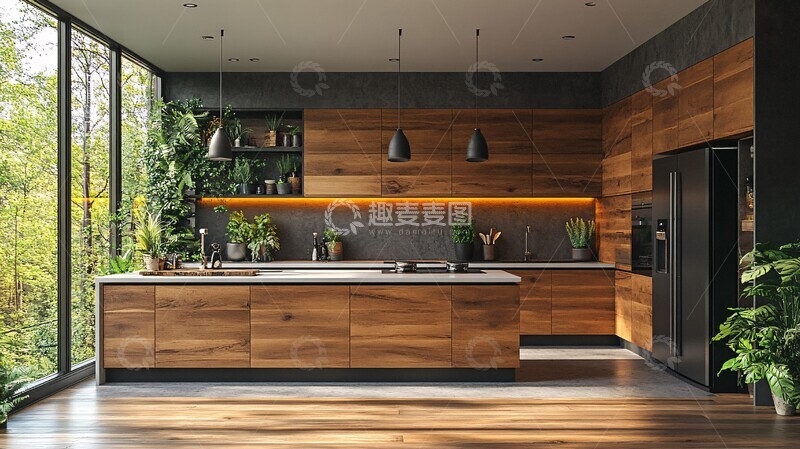 高清大图下载【趣麦麦图】木柜白台绿植灯2