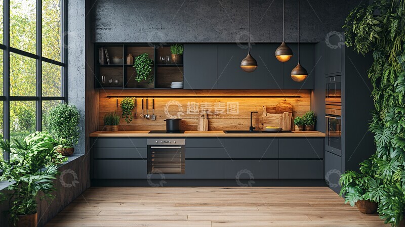 高清大图下载【趣麦麦图】灰色橱柜木质台面