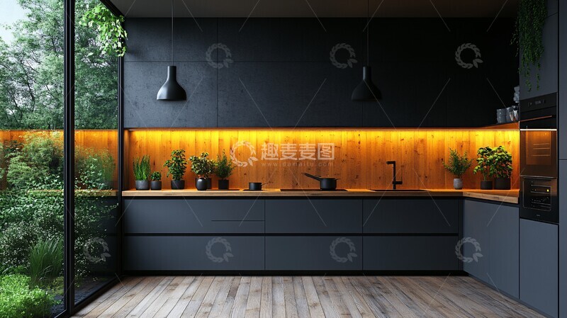 高清大图下载【趣麦麦图】灰色橱柜木纹台面