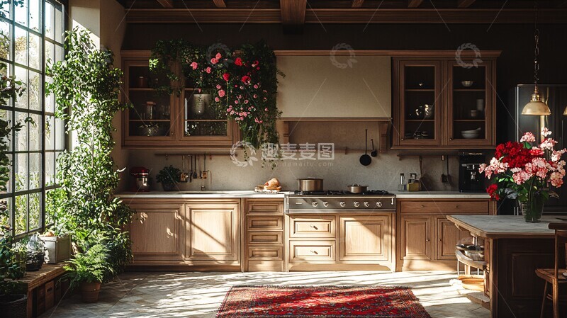 高清大图下载【趣麦麦图】乡村厨房石柜花饰