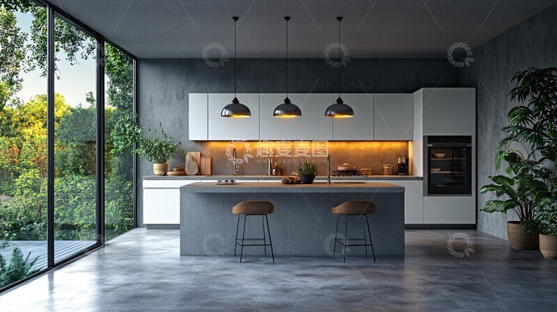 高清大图下载【趣麦麦图】白色橱柜灰色台面1
