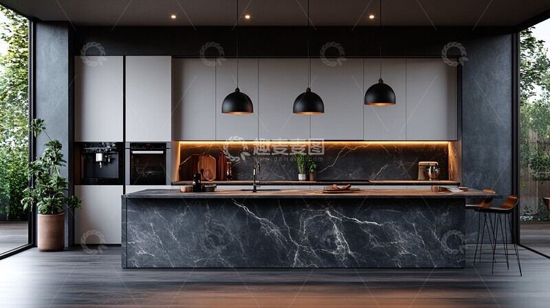 高清大图下载【趣麦麦图】白色橱柜黑色台面2