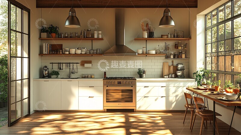 高清大图下载【趣麦麦图】白色橱柜金属台面1