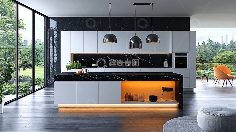 高清大图下载【趣麦麦图】白色橱柜黑色台面