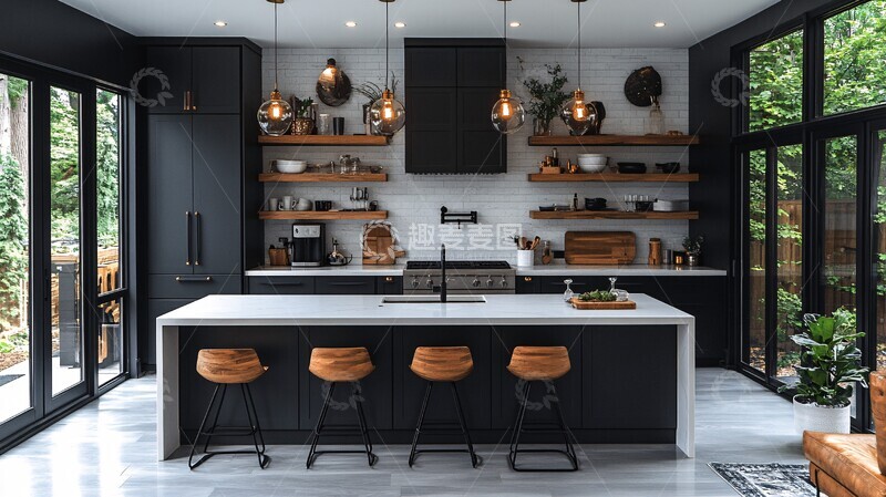 高清大图下载【趣麦麦图】-黑白金属现代厨房