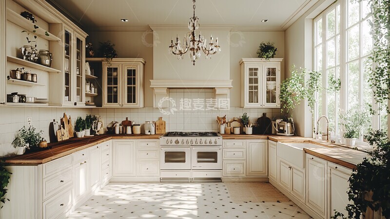 高清大图下载【趣麦麦图】白色橱柜木纹台面5