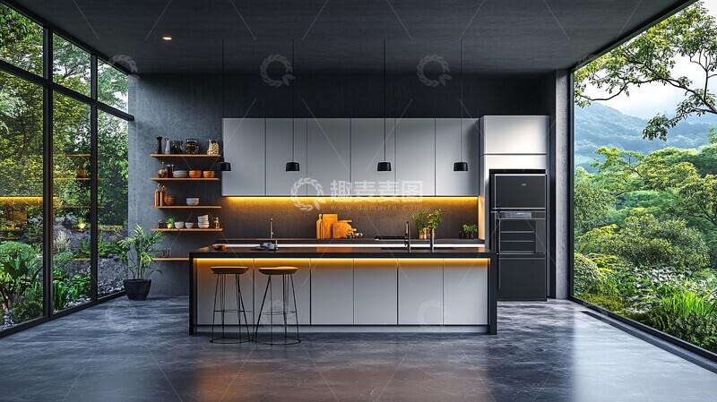 高清大图下载【趣麦麦图】-黑白简约厨房