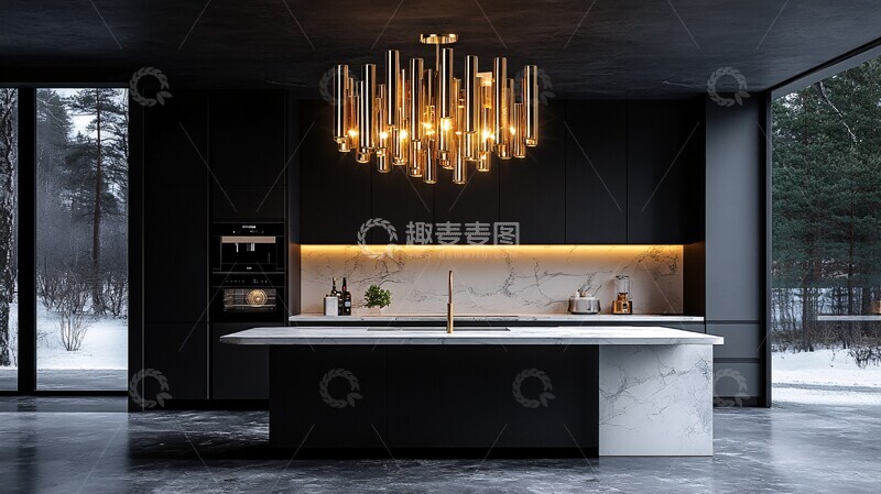 高清大图下载【趣麦麦图】黑色橱柜白色台面2