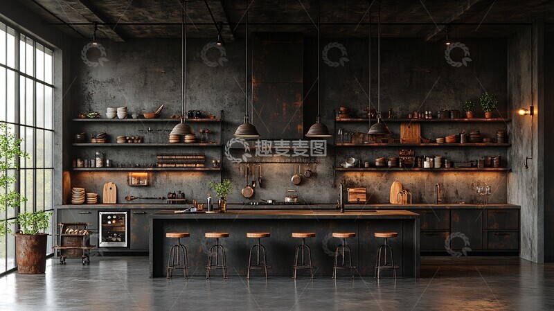 高清大图下载【趣麦麦图】黑色金属橱柜1