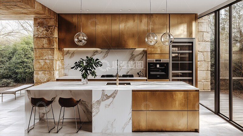 高清大图下载【趣麦麦图】金色橱柜白色台面3