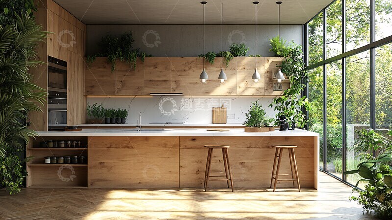 高清大图下载【趣麦麦图】木柜白石台灯饰绿植1