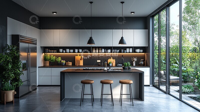 高清大图下载【趣麦麦图】黑白简约厨房1
