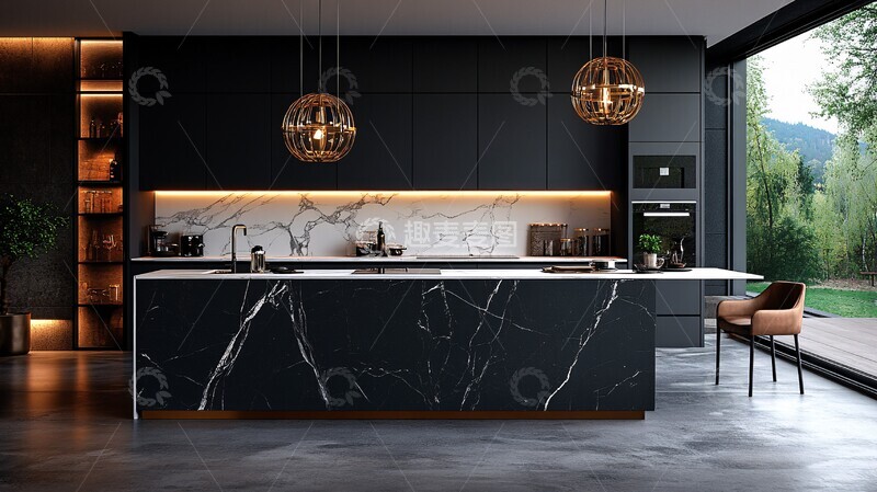 高清大图下载【趣麦麦图】黑色橱柜白色台面1
