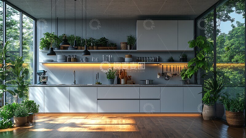 高清大图下载【趣麦麦图】白色橱柜灰色台面6