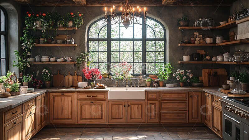 高清大图下载【趣麦麦图】乡村厨房轻木柜花饰1