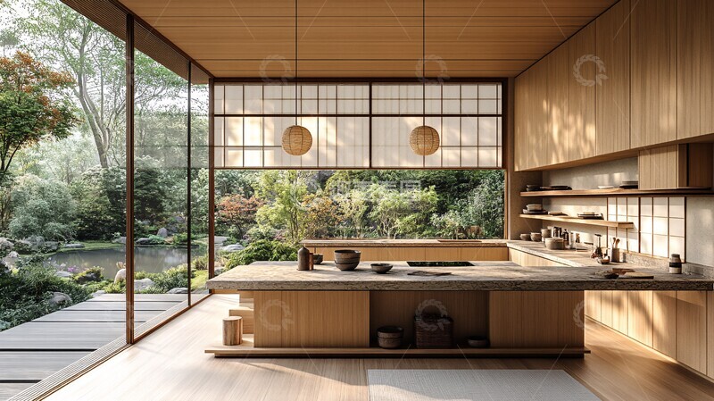 高清大图下载【趣麦麦图】木柜石台和纸灯1