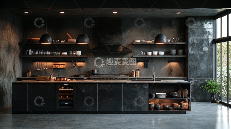高清大图下载【趣麦麦图】黑色金属橱柜3