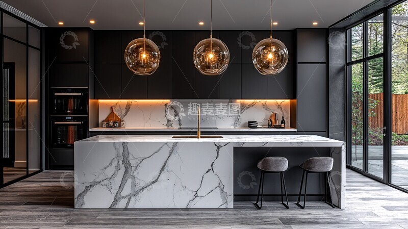 高清大图下载【趣麦麦图】黑色橱柜白色台面3