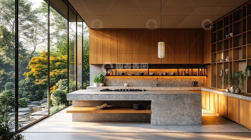 高清大图下载【趣麦麦图】木柜石台和纸灯2