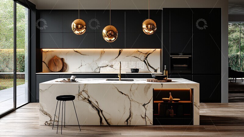 高清大图下载【趣麦麦图】黑色橱柜白色台面