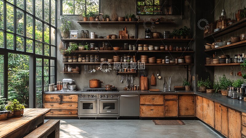 高清大图下载【趣麦麦图】工业厨房金属橱柜2