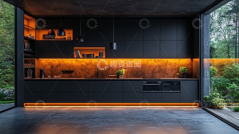 高清大图下载【趣麦麦图】黑色橱柜金属台面2